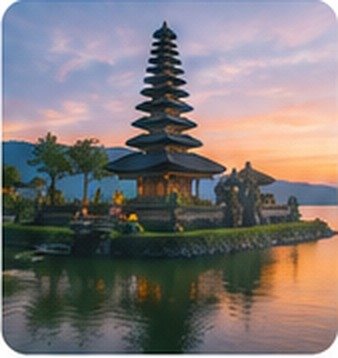 Bali-inspired temple and lake