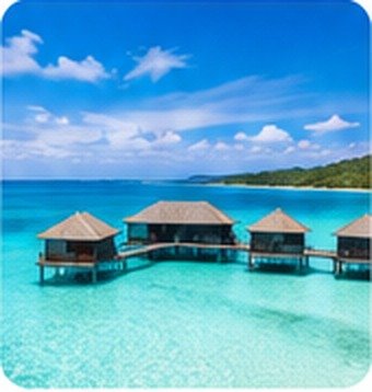 Overwater bungalows in tropical sea